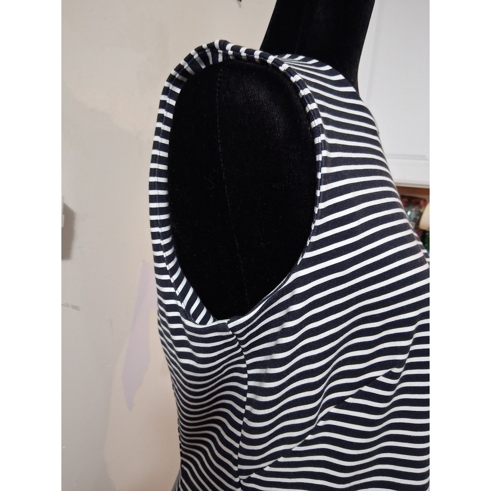 Lauren Ralph Lauren black White Striped Sleeveless Button Shoulder Sheath DressL - Picture 3 of 9